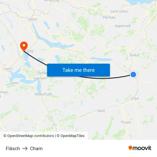 Fläsch to Cham map
