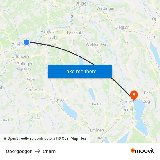 Obergösgen to Cham map