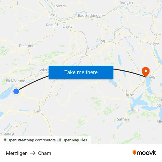 Merzligen to Cham map