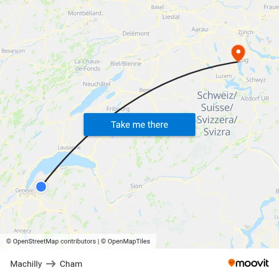 Machilly to Cham map