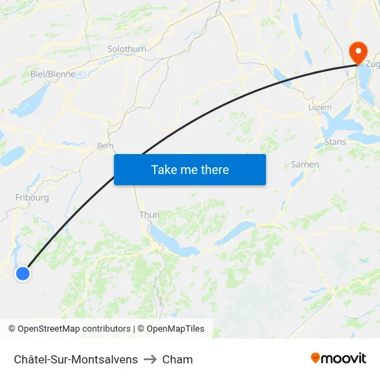 Châtel-Sur-Montsalvens to Cham map