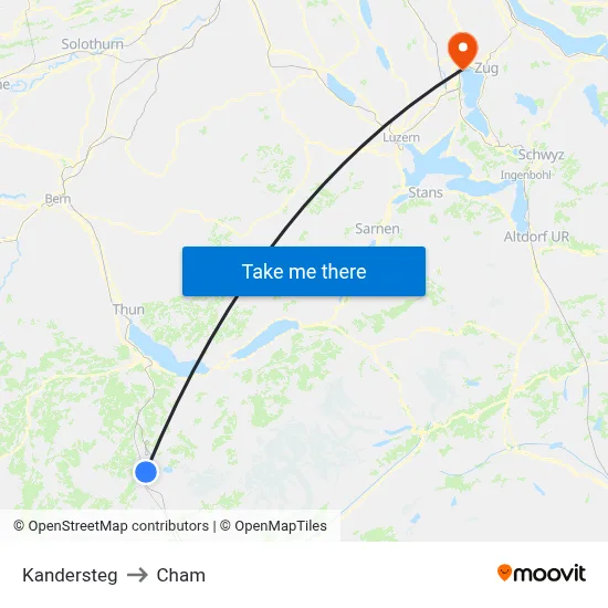 Kandersteg to Cham map