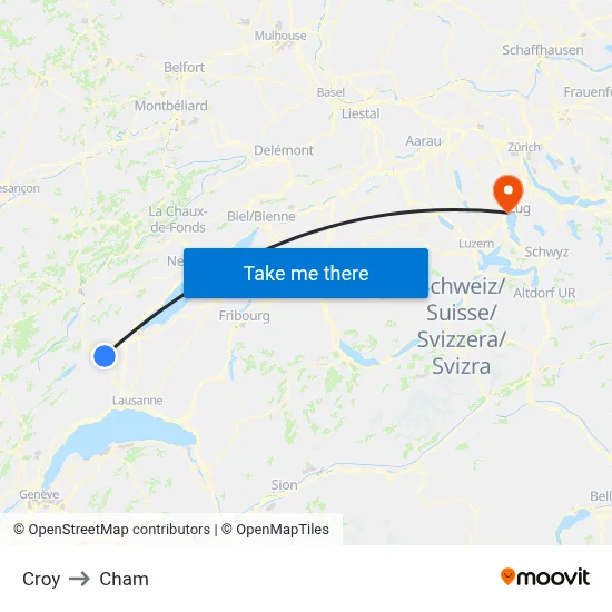 Croy to Cham map