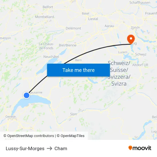 Lussy-Sur-Morges to Cham map