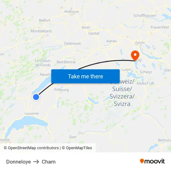 Donneloye to Cham map