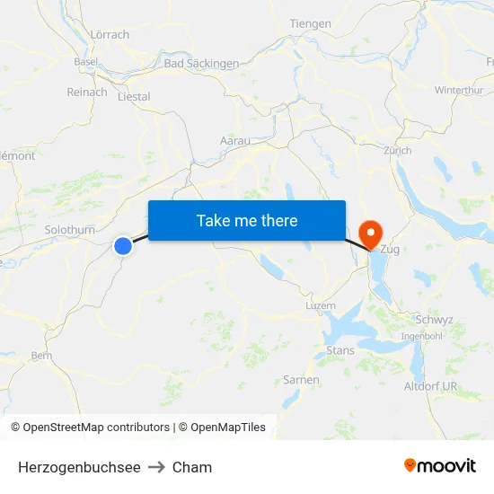 Herzogenbuchsee to Cham map