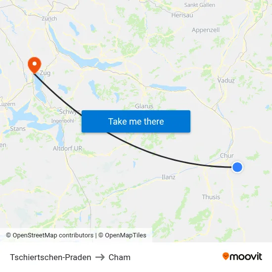 Tschiertschen-Praden to Cham map
