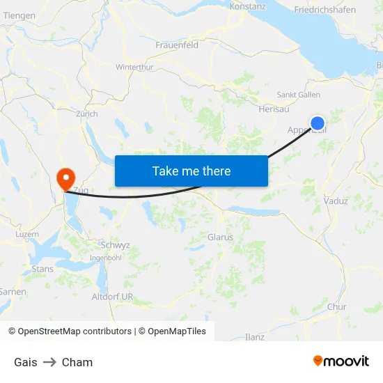 Gais to Cham map