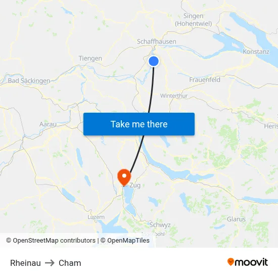 Rheinau to Cham map
