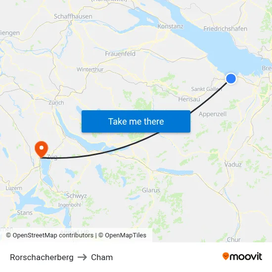 Rorschacherberg to Cham map