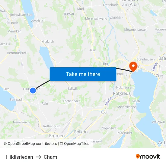 Hildisrieden to Cham map