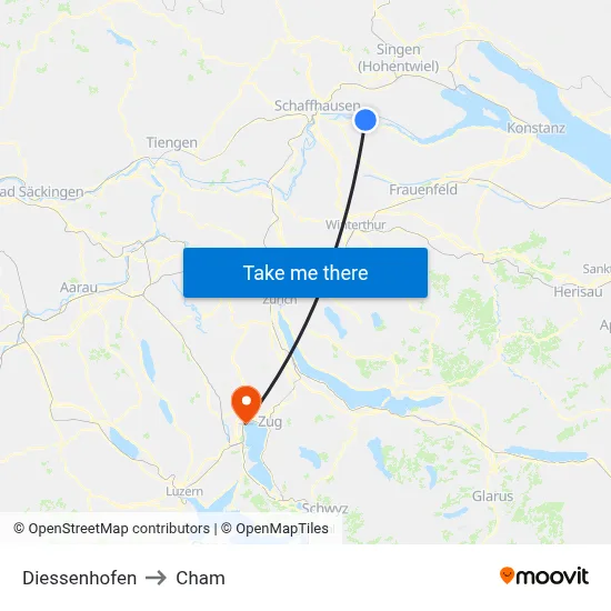 Diessenhofen to Cham map
