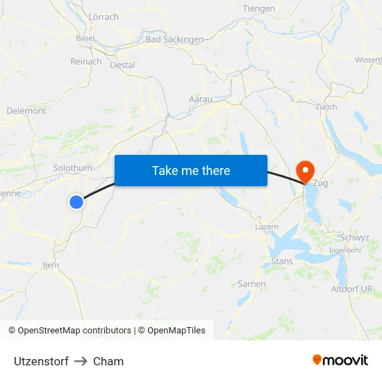 Utzenstorf to Cham map