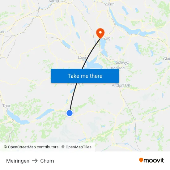 Meiringen to Cham map