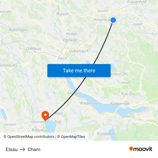 Elsau to Cham map