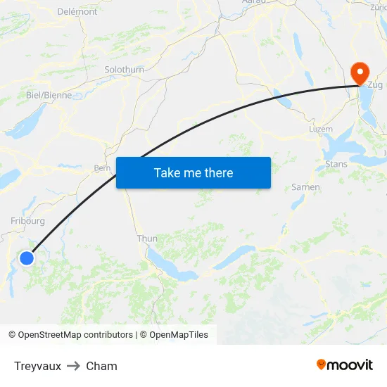 Treyvaux to Cham map