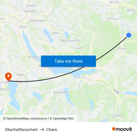 Oberhelfenschwil to Cham map