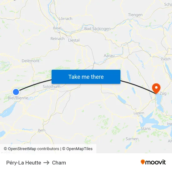 Péry-La Heutte to Cham map