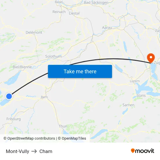 Mont-Vully to Cham map