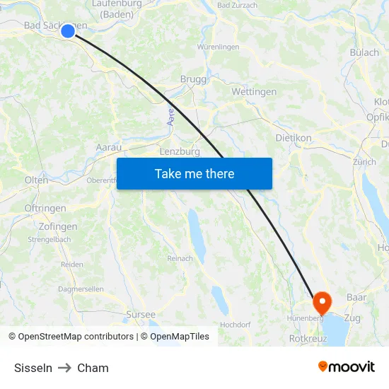 Sisseln to Cham map