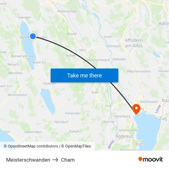 Meisterschwanden to Cham map