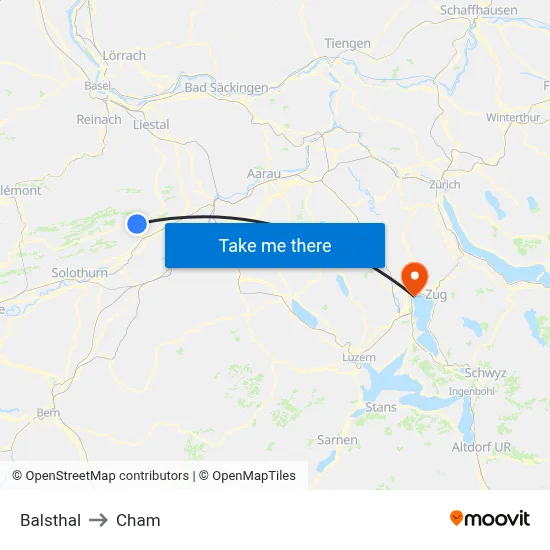 Balsthal to Cham map