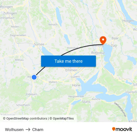 Wolhusen to Cham map