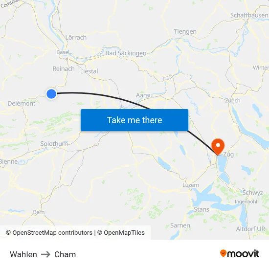 Wahlen to Cham map