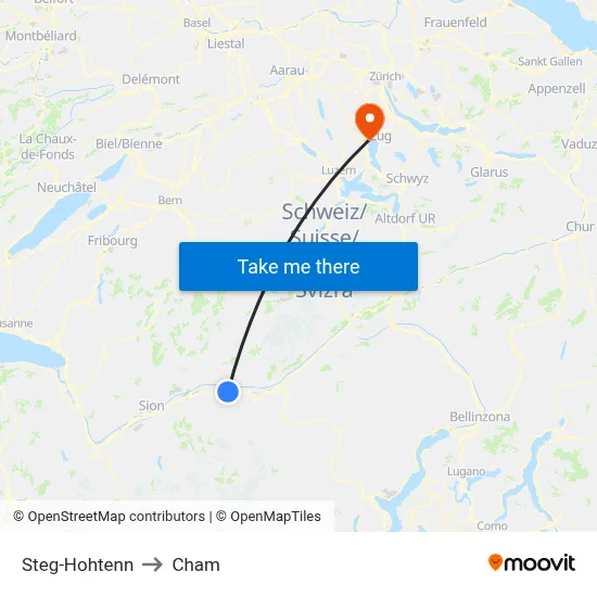 Steg-Hohtenn to Cham map