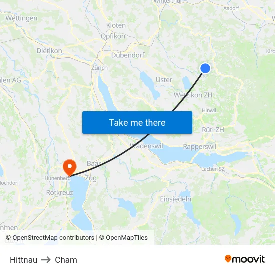 Hittnau to Cham map