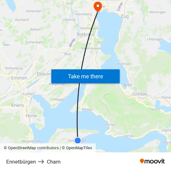 Ennetbürgen to Cham map