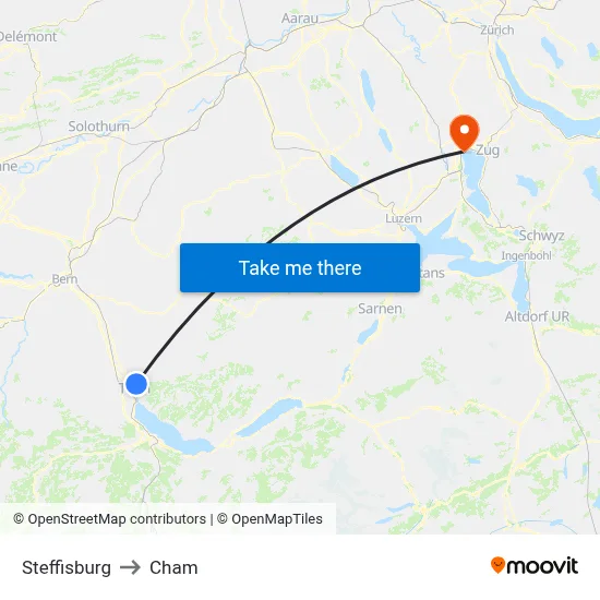 Steffisburg to Cham map