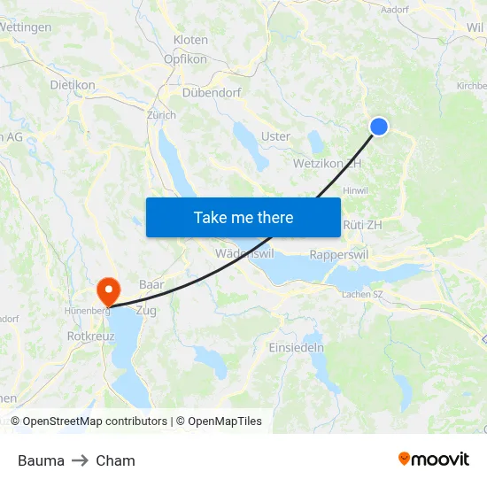 Bauma to Cham map