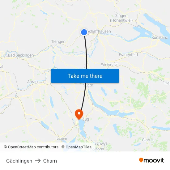 Gächlingen to Cham map