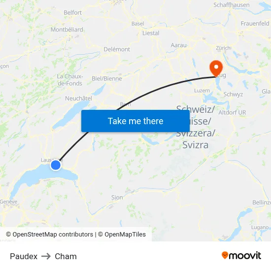 Paudex to Cham map