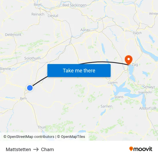 Mattstetten to Cham map