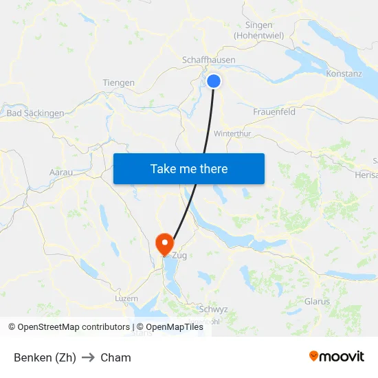 Benken (Zh) to Cham map