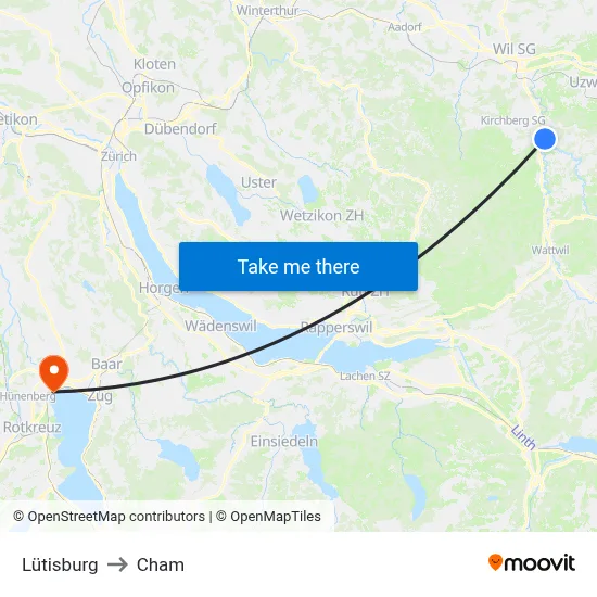 Lütisburg to Cham map