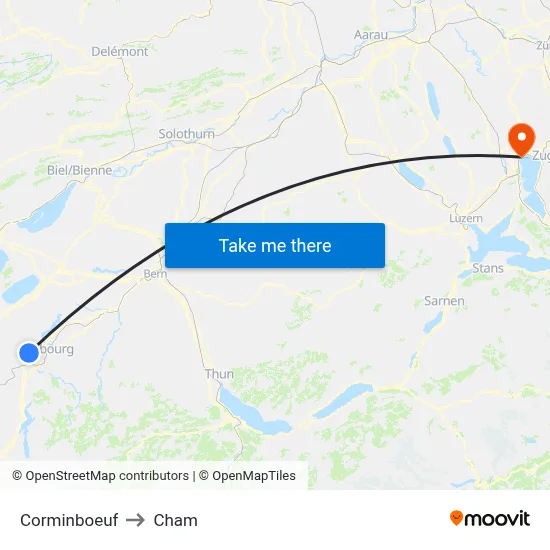 Corminboeuf to Cham map