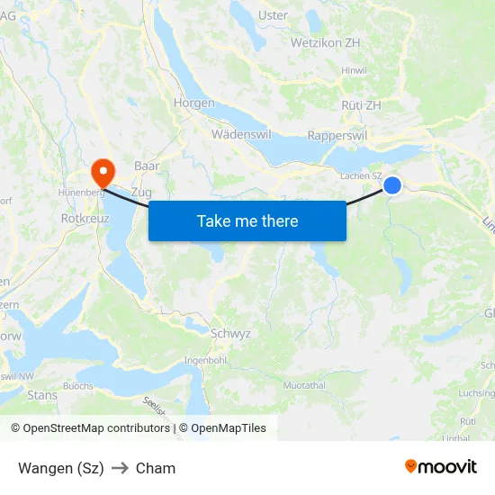 Wangen (Sz) to Cham map