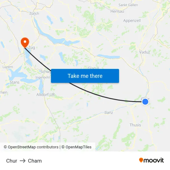 Chur to Cham map