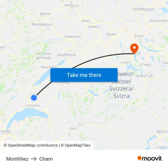 Montilliez to Cham map