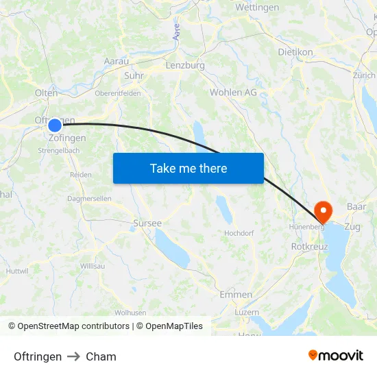Oftringen to Cham map