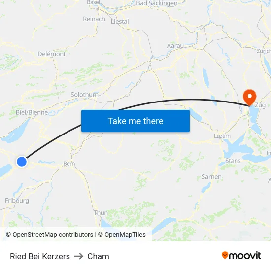 Ried Bei Kerzers to Cham map