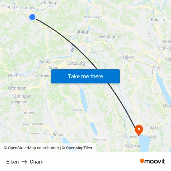 Eiken to Cham map