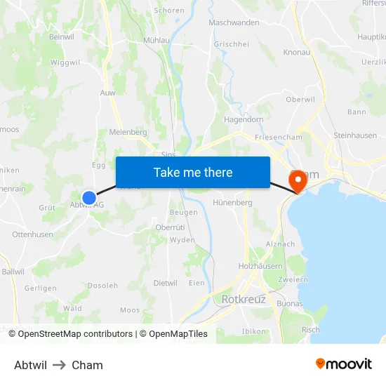 Abtwil to Cham map