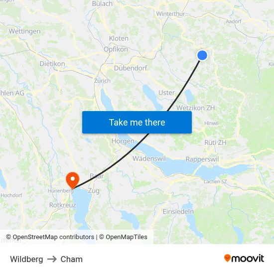 Wildberg to Cham map