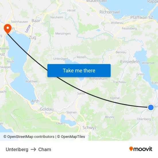 Unteriberg to Cham map