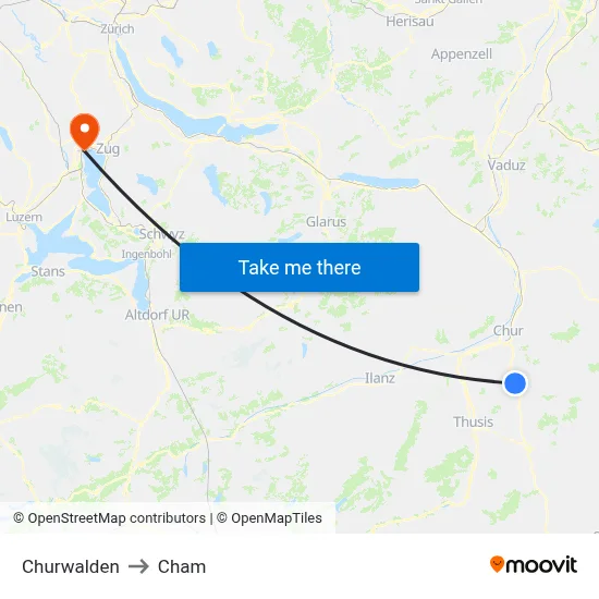 Churwalden to Cham map