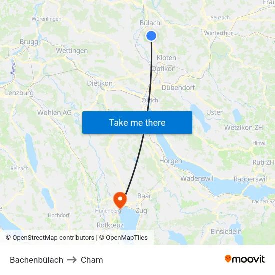 Bachenbülach to Cham map